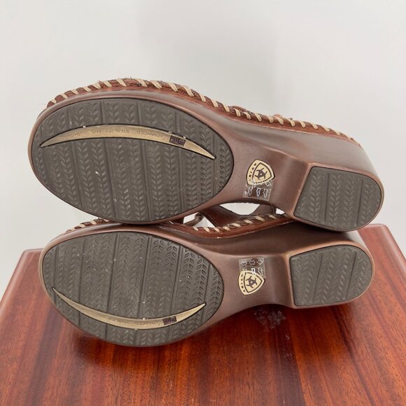Ariat Women's Leather Brown Wedge Ankle Sandals Size 8B - Picture 7 of 11
